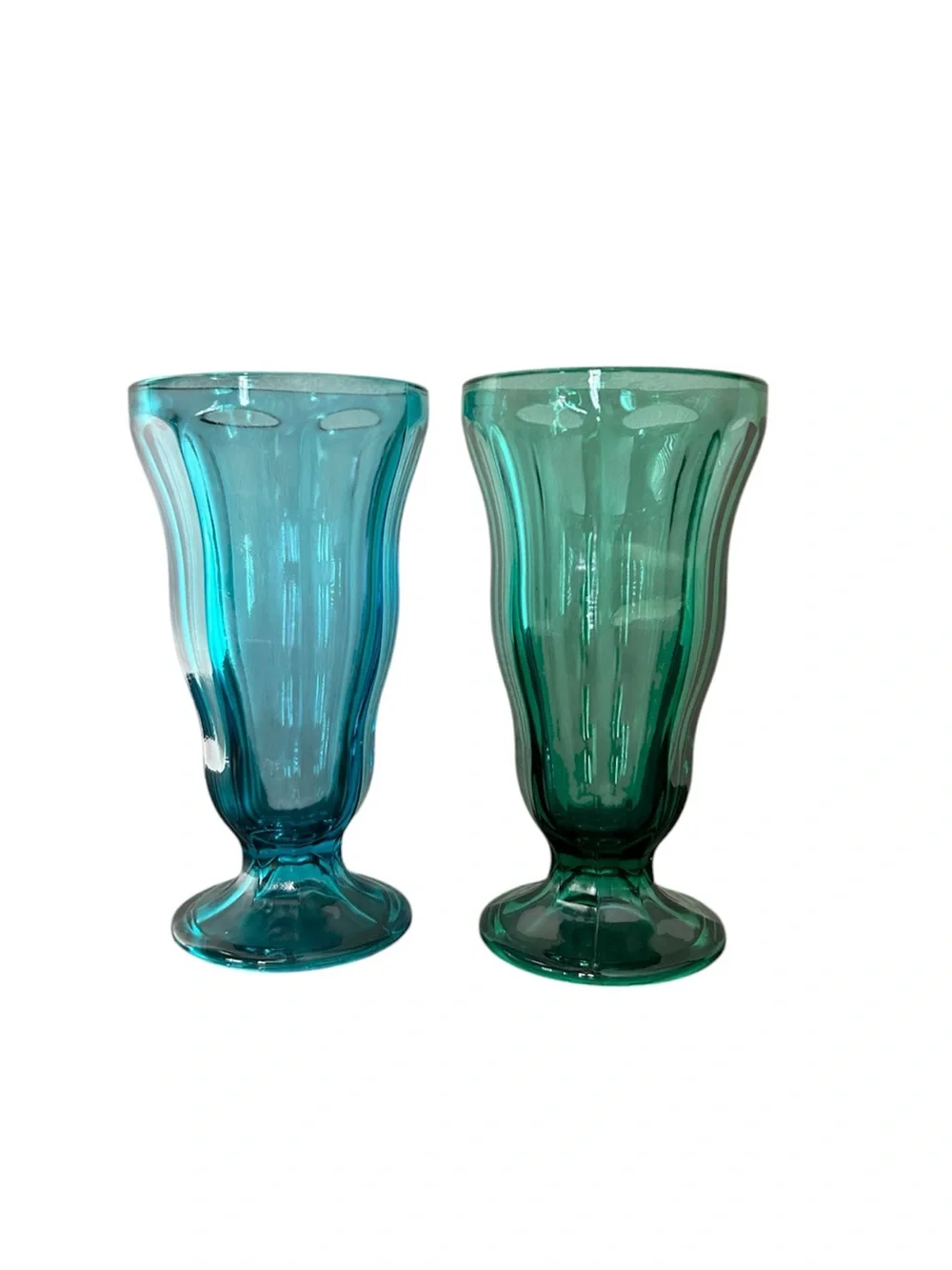 Anchor Hocking Vintage Set of 2 Teal &‎ Emerald Soda Fountain, Ice Cream Glasses